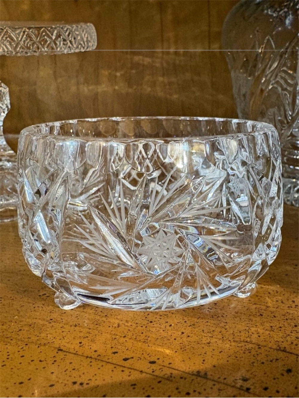 Vintage Bohemian European Hand-Cut Fan & Pinwheel Pattern Crystal Finger Bowl